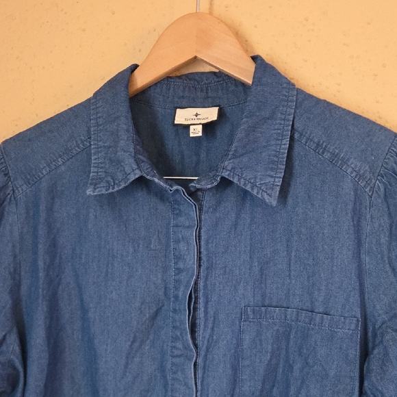 Tuckernuck Chambray Blue Shirt Dress with Ruffle Hem - Picture 4 of 12